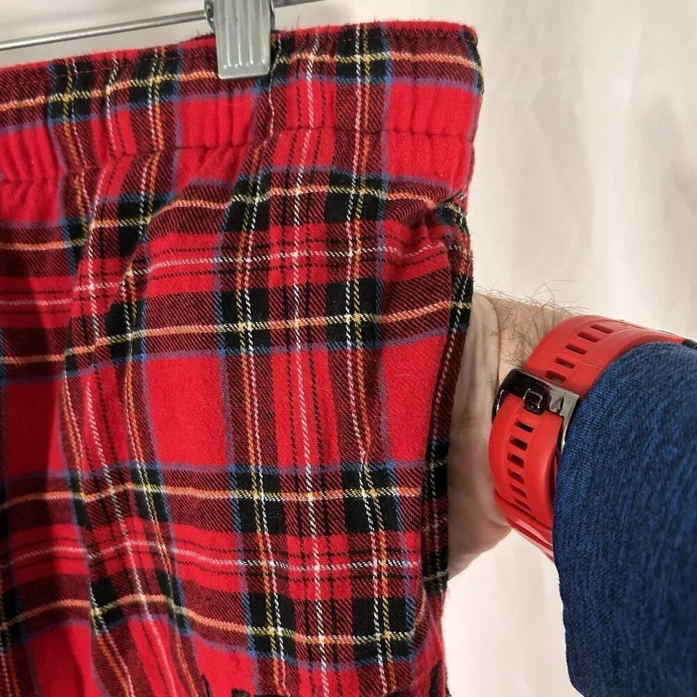 J. Crew Sleep Pants Men's Large Red Plaid Drawstring Pull On Pockets KRW Cotton